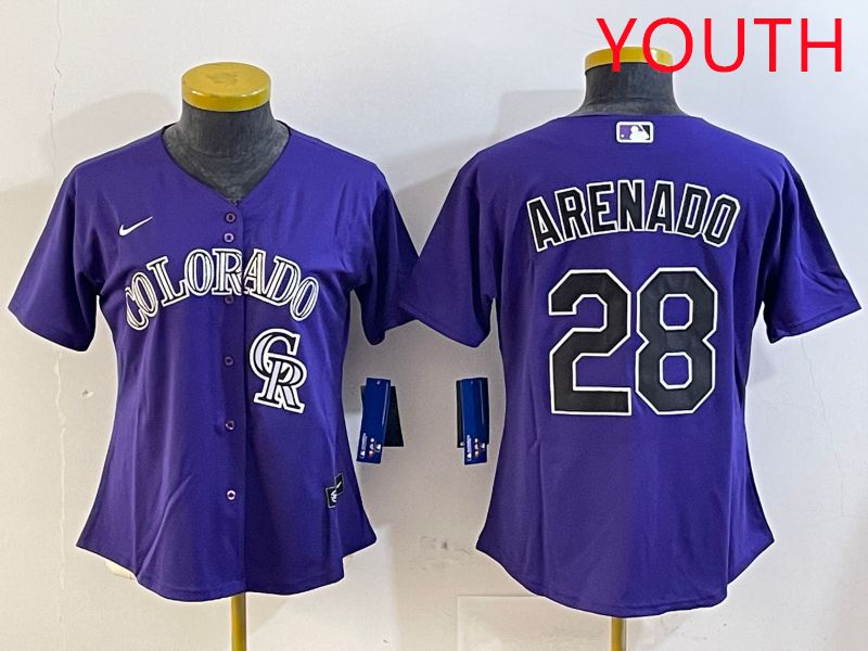 Youth Colorado Rockies #28 Arenado Purple Game 2025 Nike MLB Jersey style 6